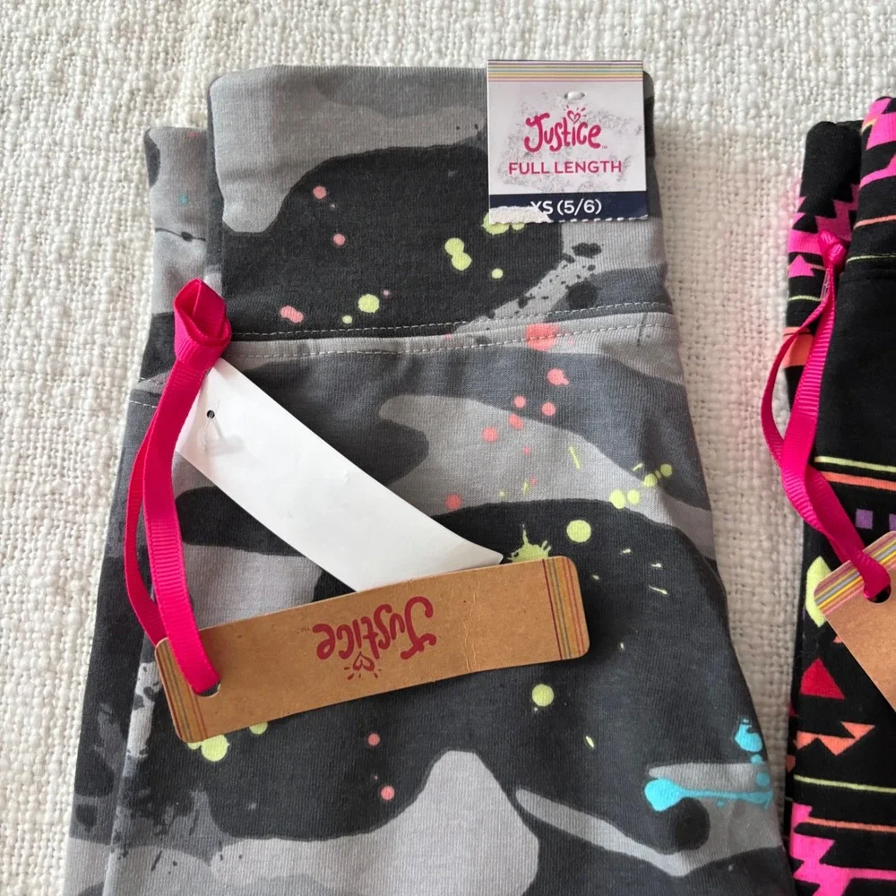 Justice Girls 3pc Set Tie Dye Hoodie Camo Splatter Tribal Leggings XS 5/6 NWT